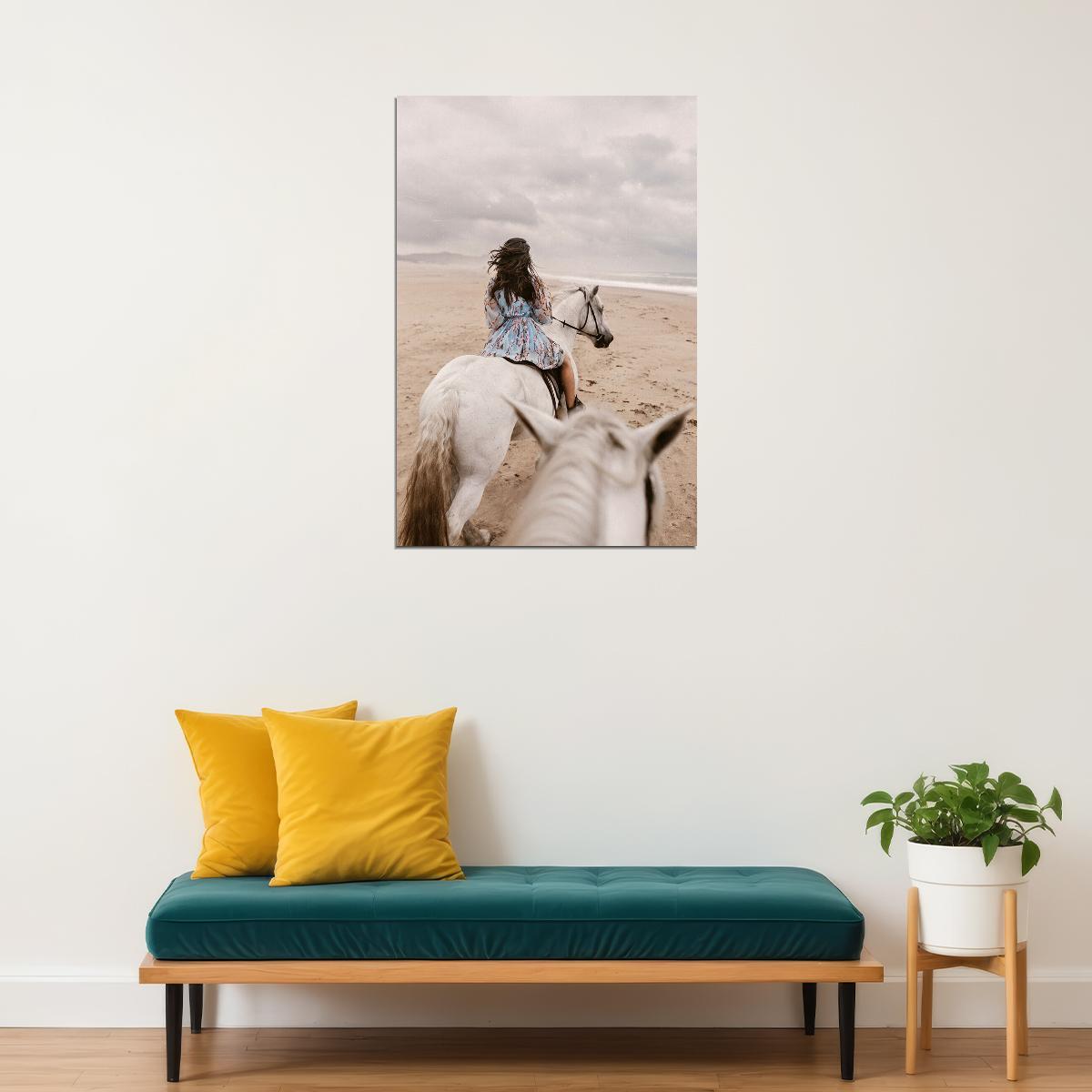 Down By The Sea Lady With Horse Nature Photo Poster Wall Art Print Home Wall Decor - xonomax