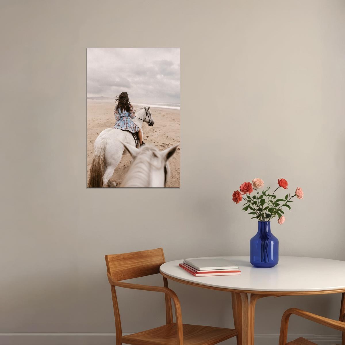 Down By The Sea Lady With Horse Nature Photo Poster Wall Art Print Home Wall Decor - xonomax