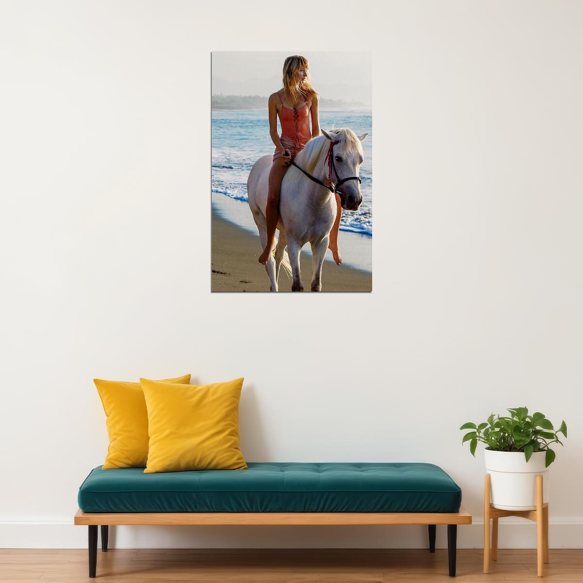Down By The Sea Lady With Horse Nature Poster Wall Art Print Home Wall Decor - xonomax