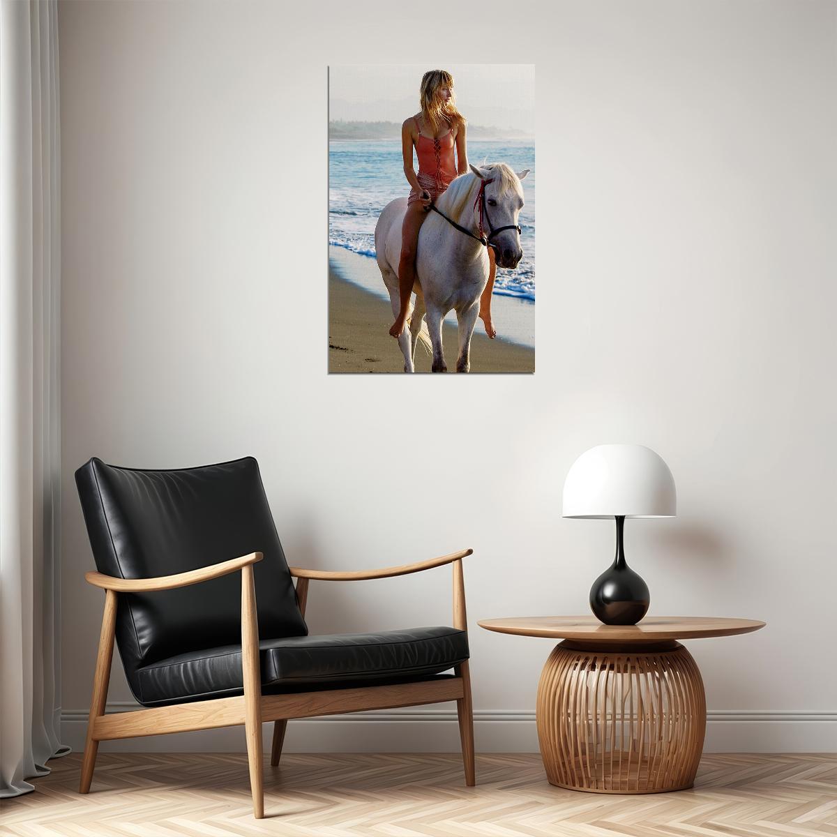Down By The Sea Lady With Horse Nature Poster Wall Art Print Home Wall Decor - xonomax