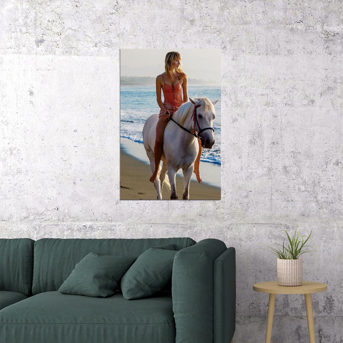 Down By The Sea Lady With Horse Nature Poster Wall Art Print Home Wall Decor - xonomax