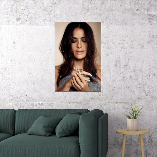 Actress Salma Hayek Black Low Cut Dress Poster Wall Art Print Home Wall Decor - xonomax