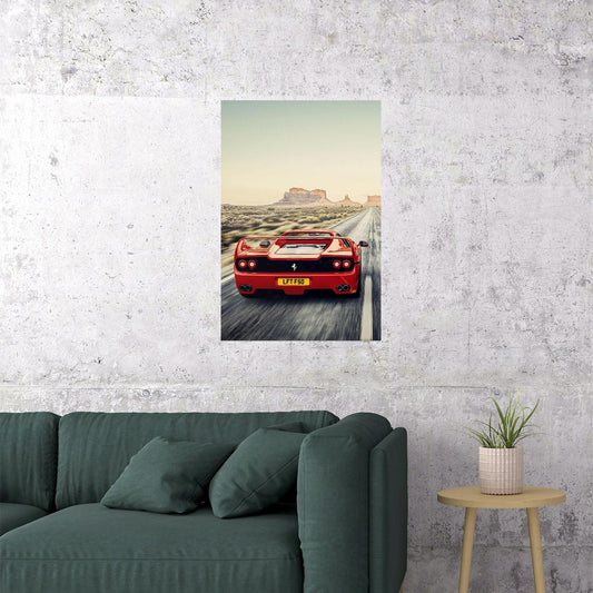 Cars Red Ferrari Landscape Land Vehicle Poster Wall Art Print Home Wall Decor - xonomax