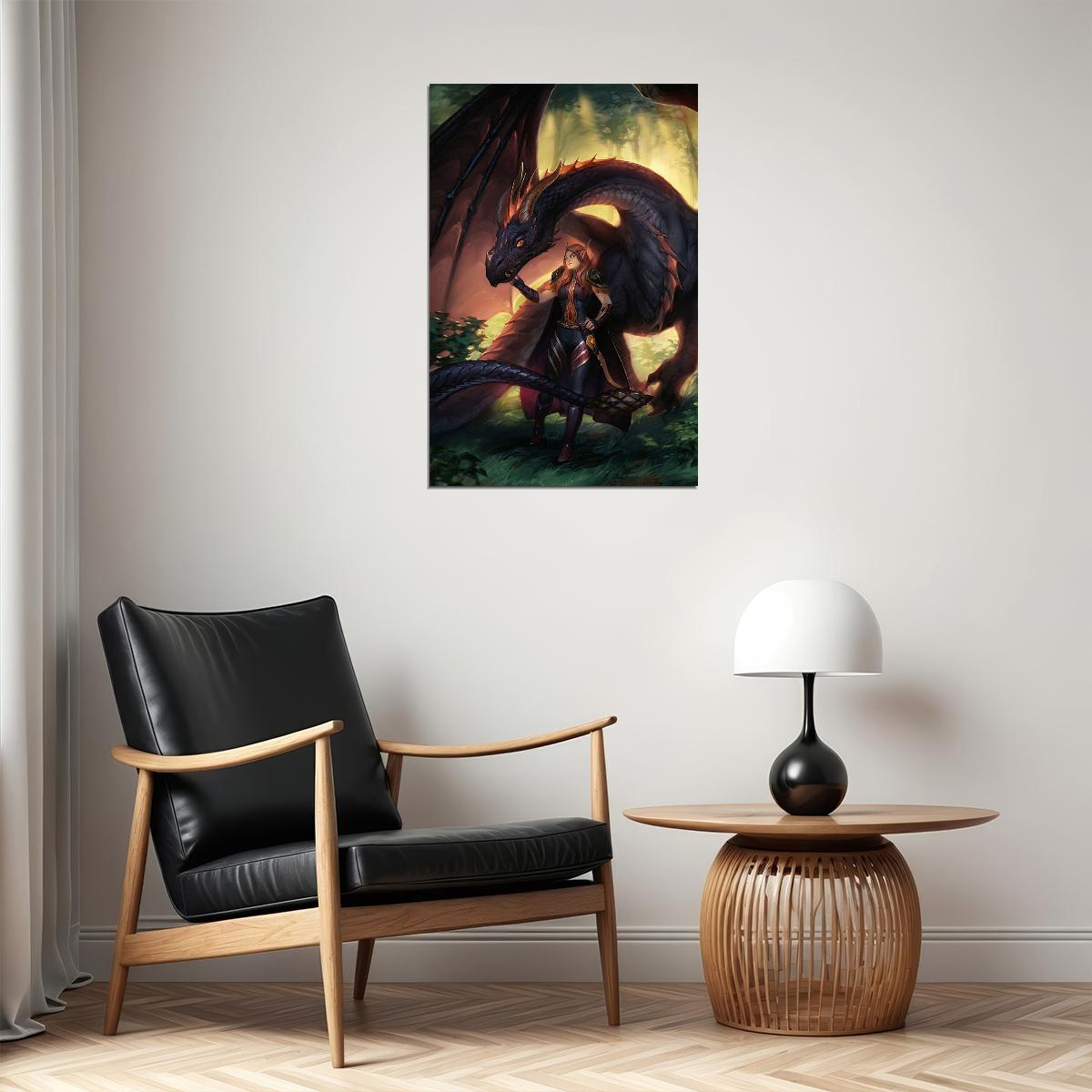 Dragon Mountain And Girl Fantasy Landscape Picture Poster Wall Art Print Home Wall Decor - xonomax