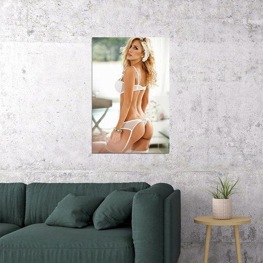 Sandy Sexy Female Model Fashion White Lingerie Poster Wall Art Print Home Wall Decor - xonomax