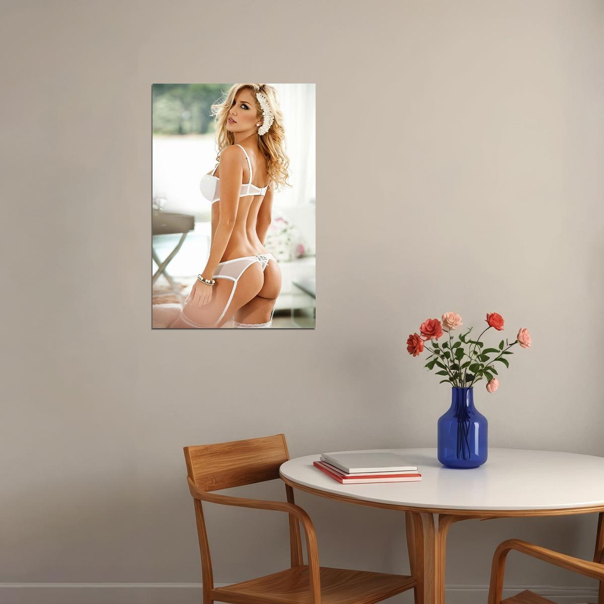 Sandy Sexy Female Model Fashion White Lingerie Poster Wall Art Print Home Wall Decor - xonomax