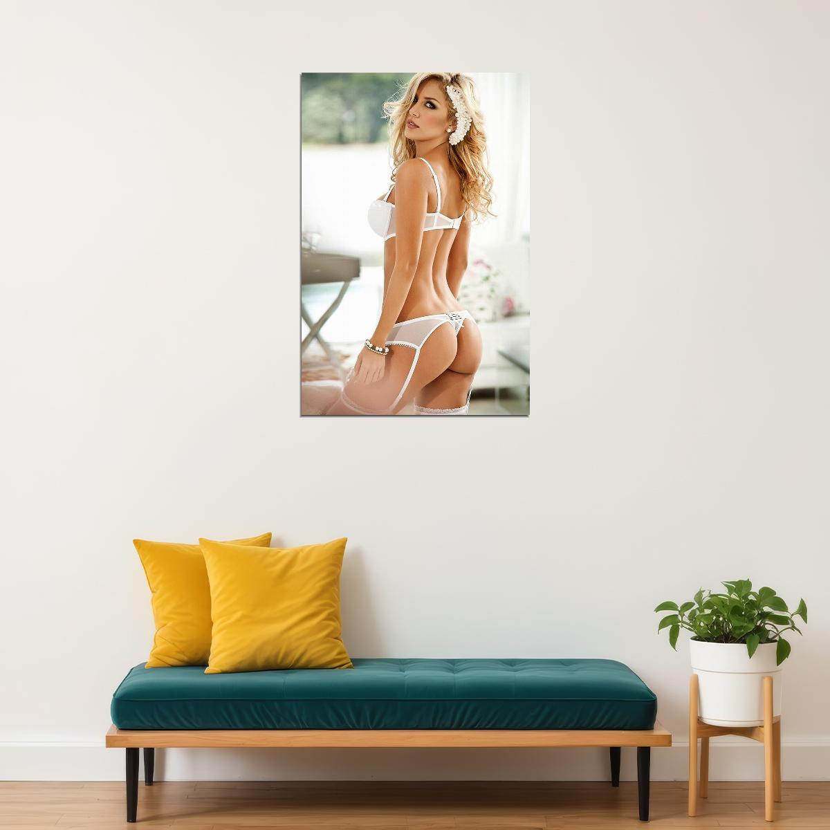 Sandy Sexy Female Model Fashion White Lingerie Poster Wall Art Print Home Wall Decor - xonomax