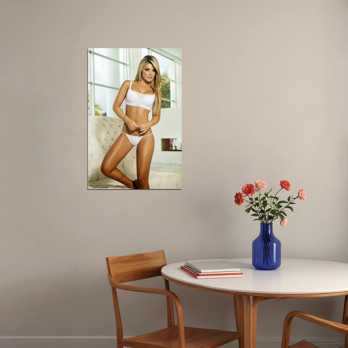 Sandy Sexy Female Model White Lingerie Poster Wall Art Print Home Wall Decor - xonomax