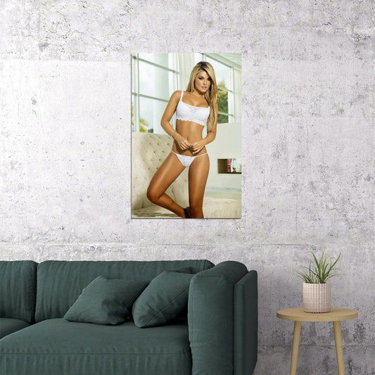 Sandy Sexy Female Model White Lingerie Poster Wall Art Print Home Wall Decor - xonomax