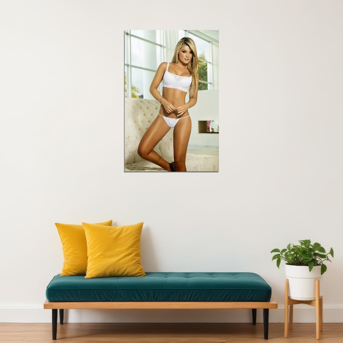Sandy Sexy Female Model White Lingerie Poster Wall Art Print Home Wall Decor - xonomax