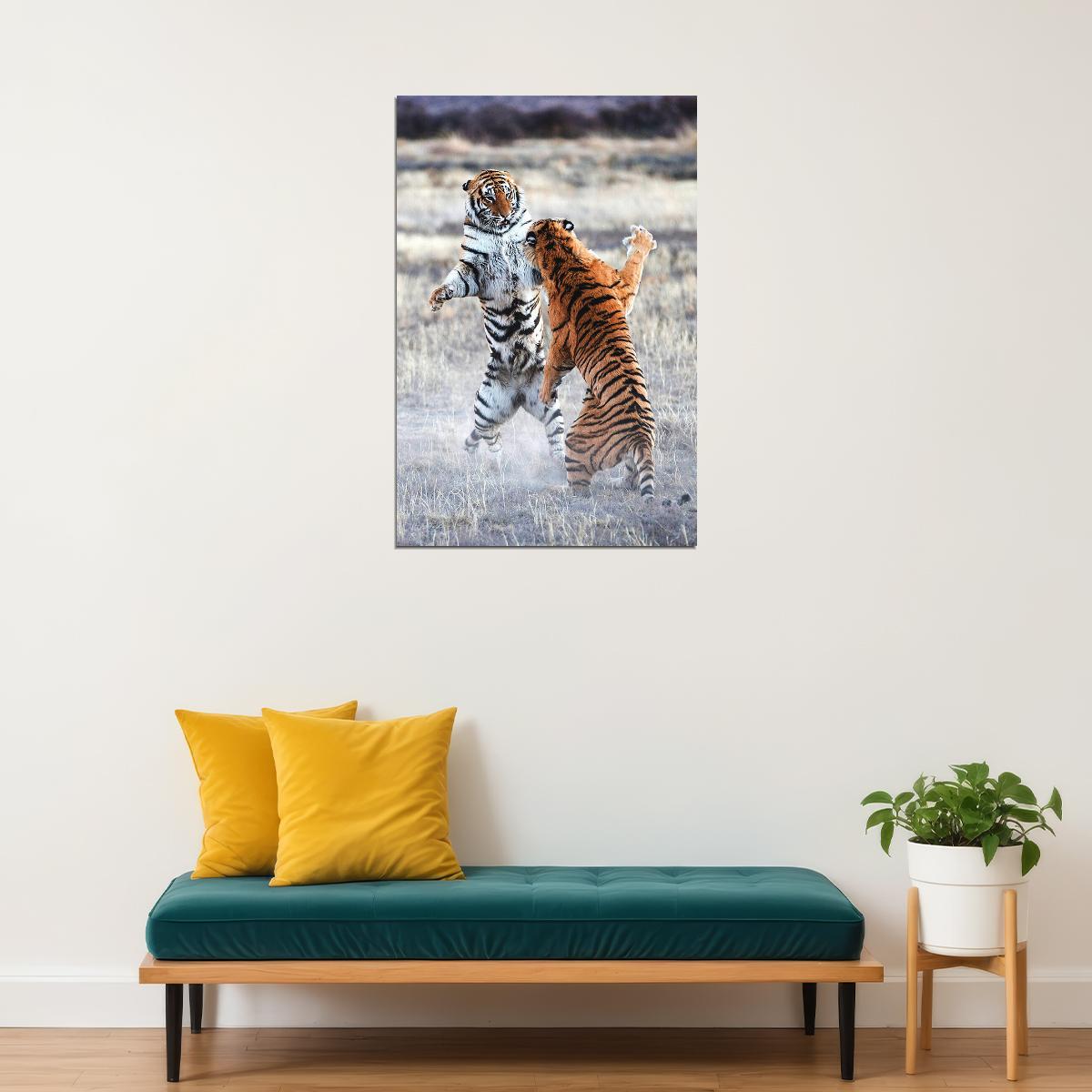 Animal Clash Of The Tigers Nature Forest Poster Wall Art Print Home Wall Decor - xonomax