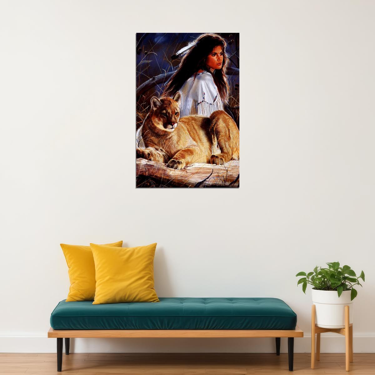 Indian Girl And Female Lion Nature Poster Wall Art Print Home Wall Decor - xonomax