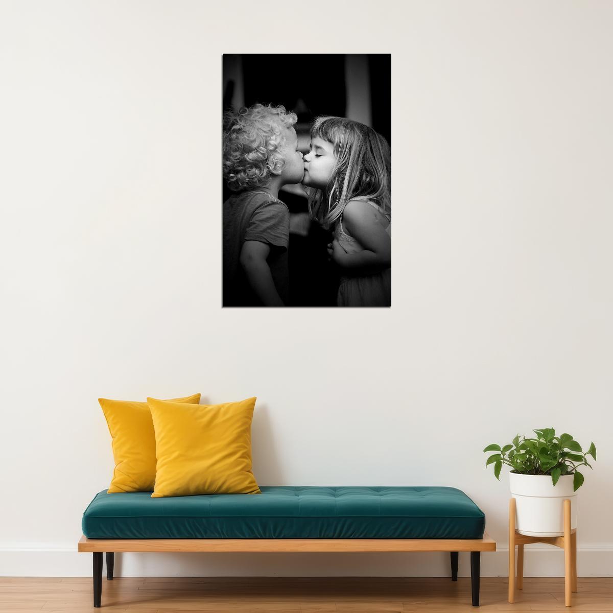 Young Love Young Boy And Girl Kissing Poster Wall Art Print Home Wall Decor - xonomax