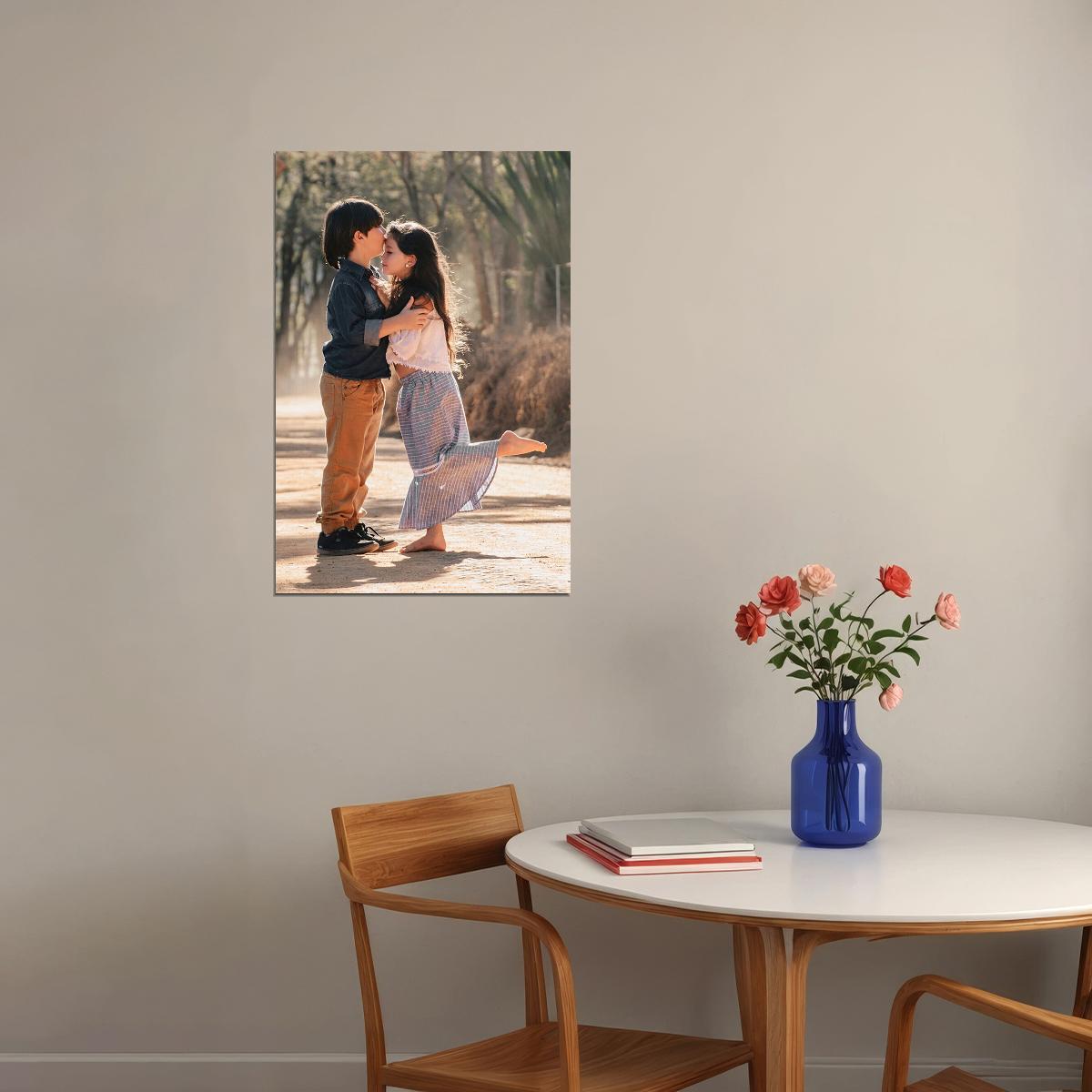 Young Love Small Boy And Girl Kissing Picture Poster Wall Art Print Home Wall Decor - xonomax