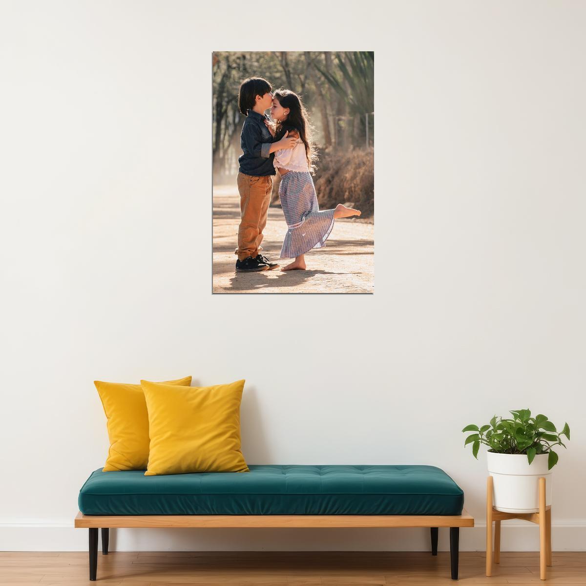 Young Love Small Boy And Girl Kissing Picture Poster Wall Art Print Home Wall Decor - xonomax
