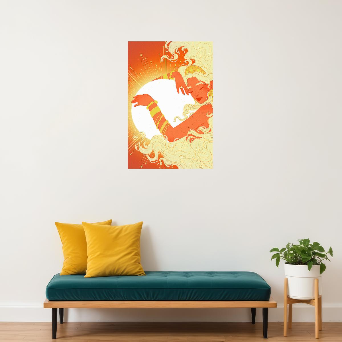 Psychedelic Sleeping Sun Illustration Poster Wall Art Print Home Wall Decor - xonomax