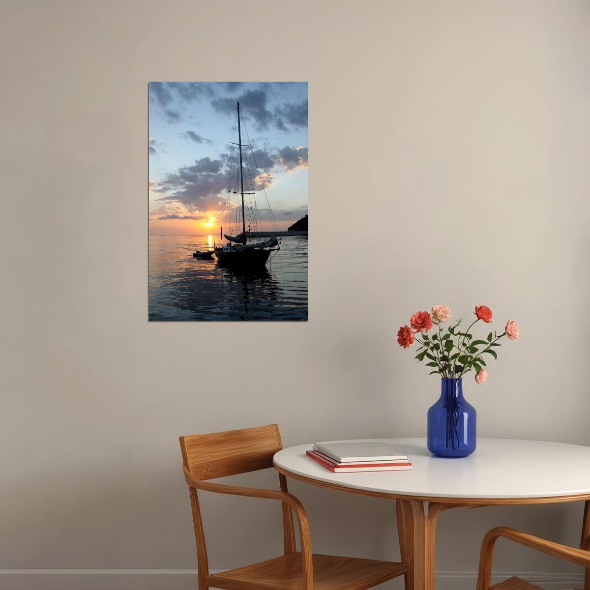 Photo Sail Boat At Nature Sunset Poster Wall Art Print Home Wall Decor