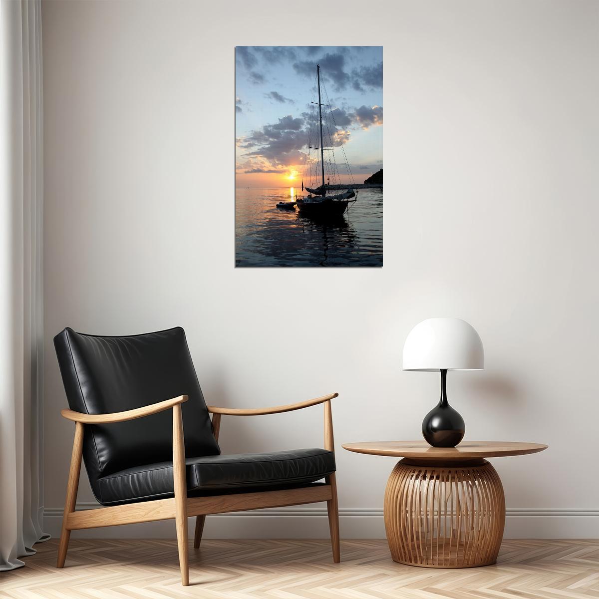 Photo Sail Boat At Nature Sunset Poster Wall Art Print Home Wall Decor