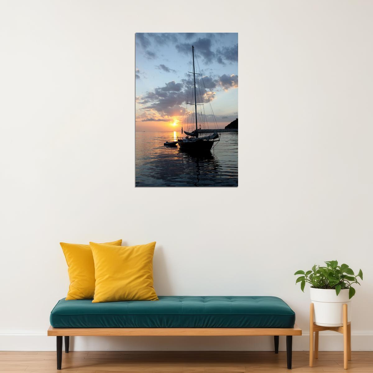 Photo Sail Boat At Nature Sunset Poster Wall Art Print Home Wall Decor