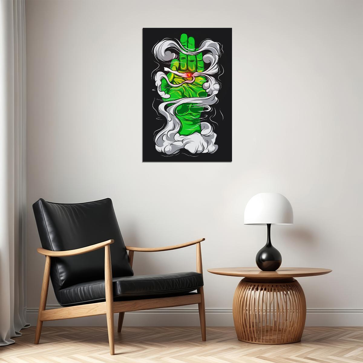 Pyschedelic Leaf Marijuana Theme Green Poster Wall Art Print Home Wall Decor