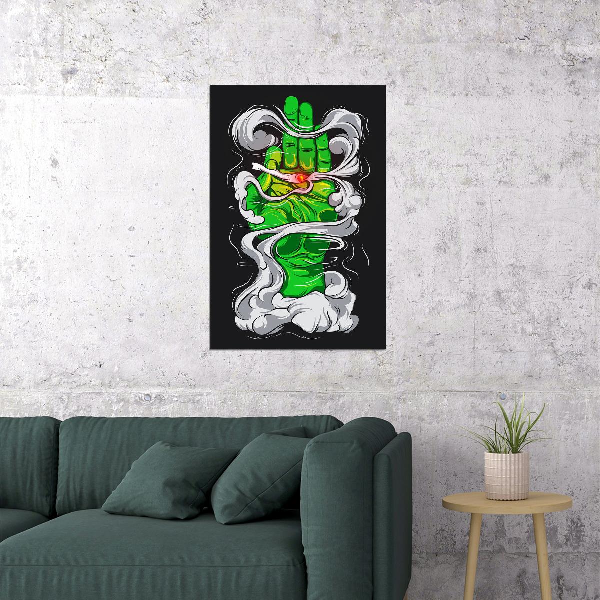 Pyschedelic Leaf Marijuana Theme Green Poster Wall Art Print Home Wall Decor