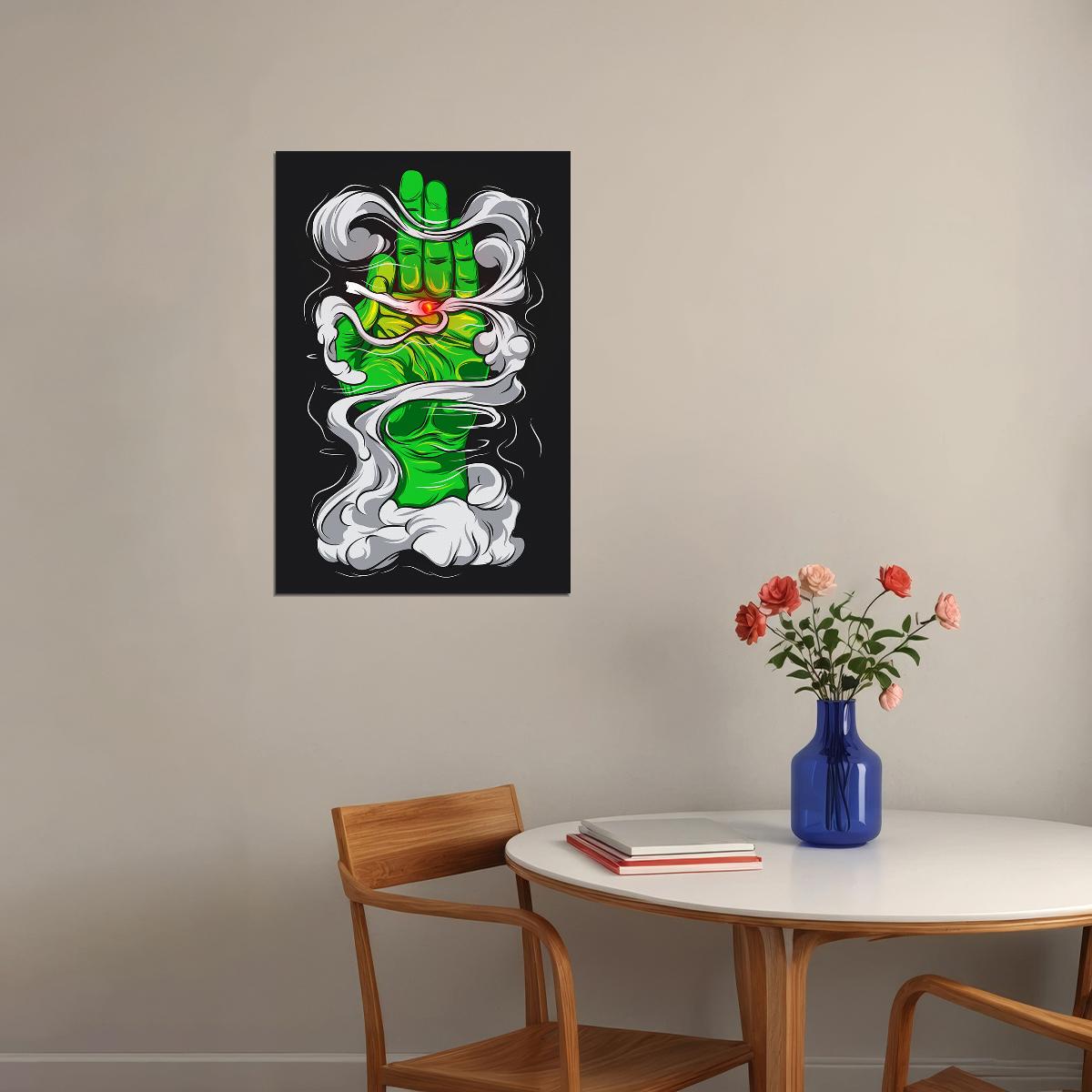 Pyschedelic Leaf Marijuana Theme Green Poster Wall Art Print Home Wall Decor