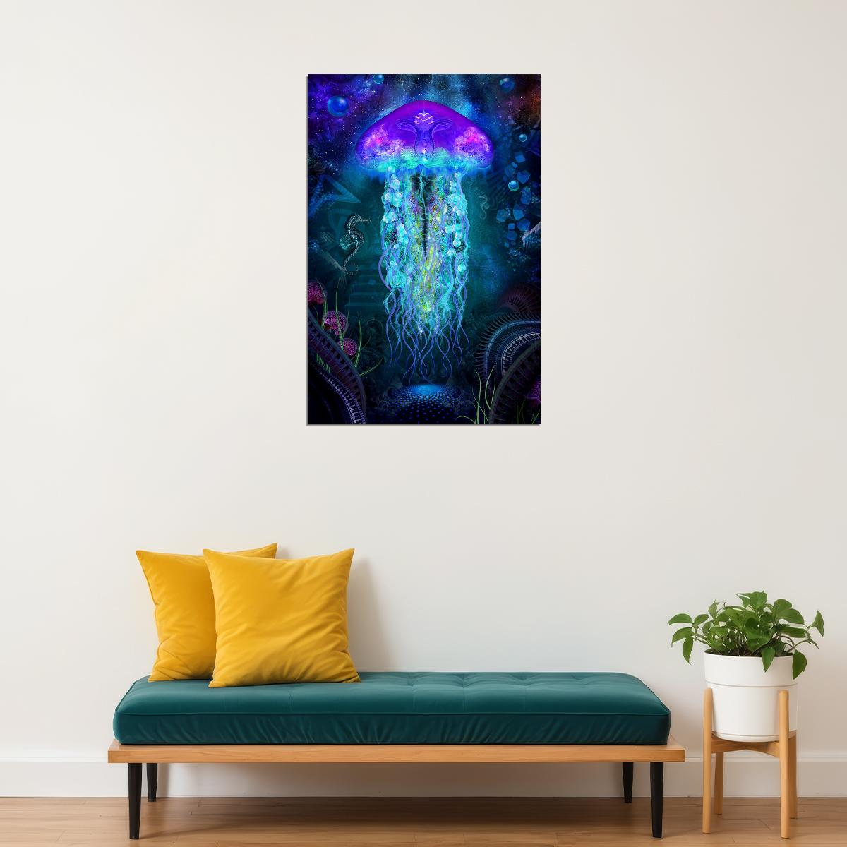 Pyschedelıc Undersea Jellyfish Colorful Poster Wall Art Print Home Wall Decor