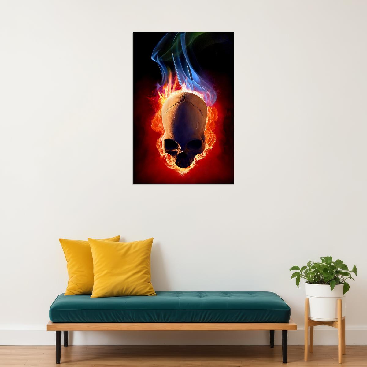 Flaming Skull Design Fantasy Poster Wall Art Print Home Wall Decor