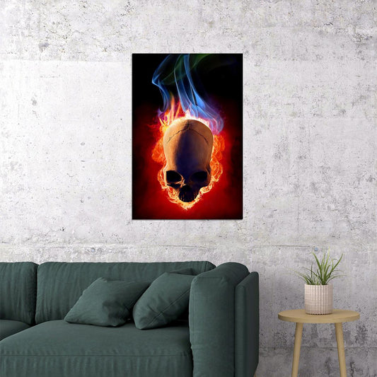 Flaming Skull Design Fantasy Poster Wall Art Print Home Wall Decor