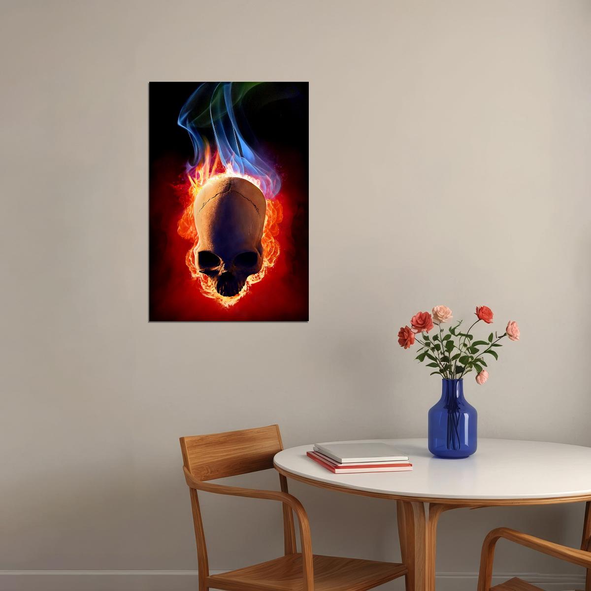 Flaming Skull Design Fantasy Poster Wall Art Print Home Wall Decor