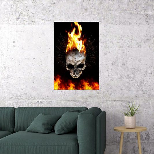 Flaming Skull Fantasy Design Poster Wall Art Print Home Wall Decor
