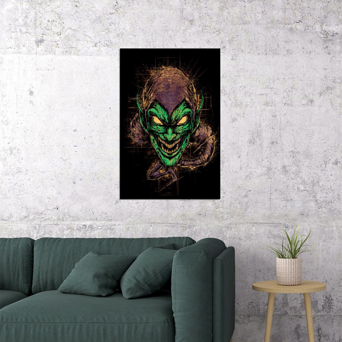 Green Goblin Cartoon Drawing Action Poster Wall Art Print Home Wall Decor
