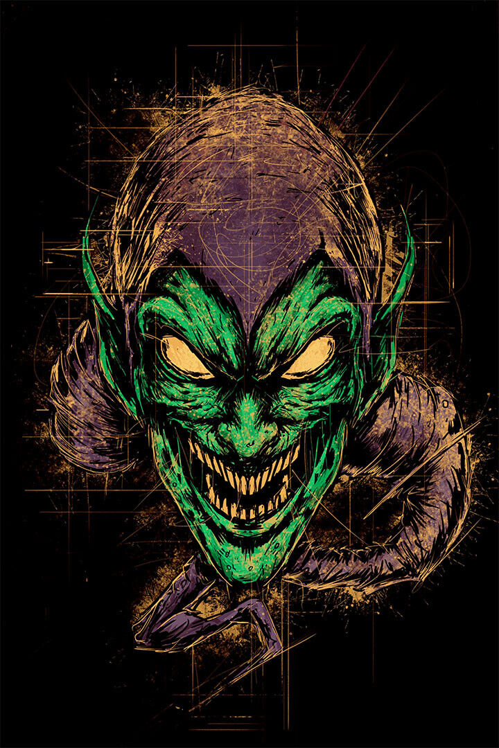 Green Goblin Cartoon Drawing Action Poster Wall Art Print Home Wall Decor