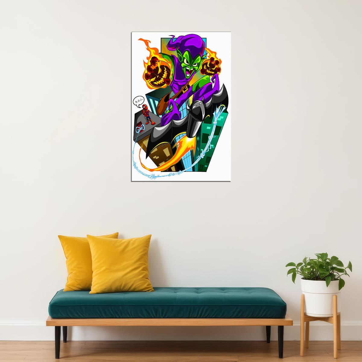 Green Goblin Cartoon Drawing Super Poster Wall Art Print Home Wall Decor