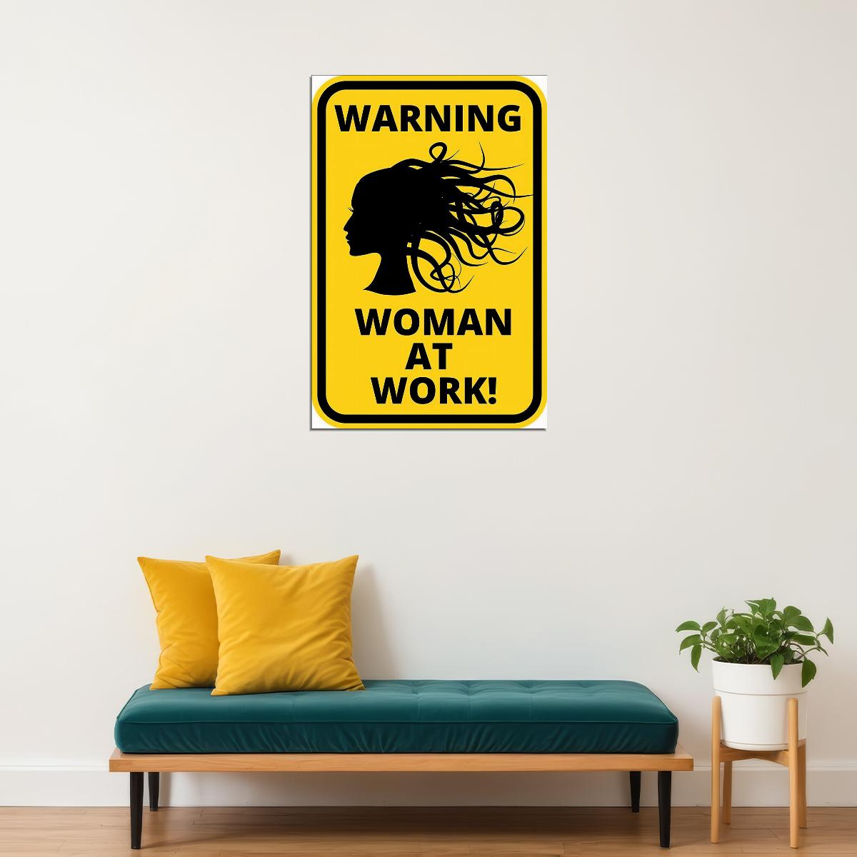 Caution Women At Work Warning Artwork Poster Wall Art Print Home Wall Decor