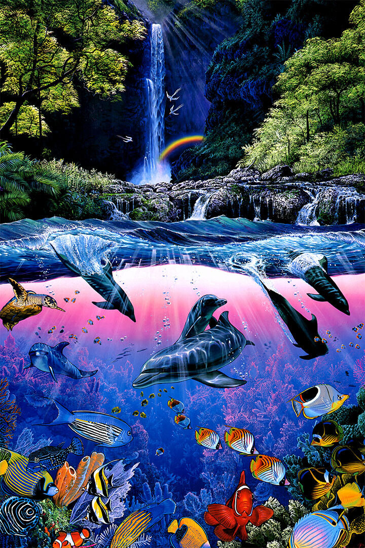 Dolphin Waterfall Animal Colorful Poster Wall Art Print Home Wall Decor
