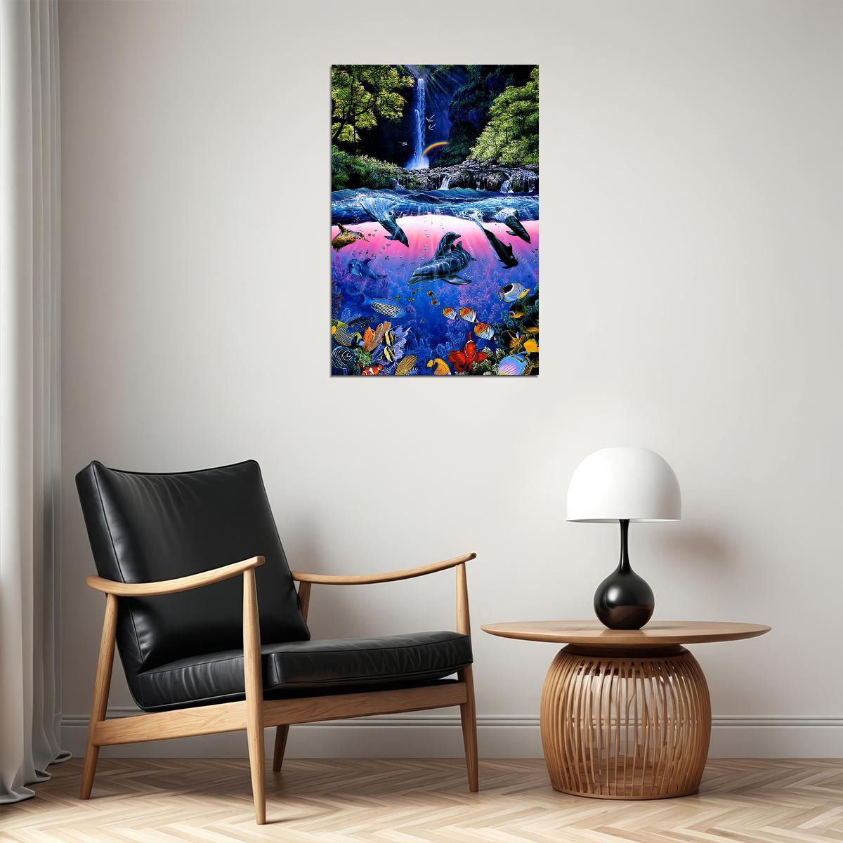 Dolphin Waterfall Animal Colorful Poster Wall Art Print Home Wall Decor