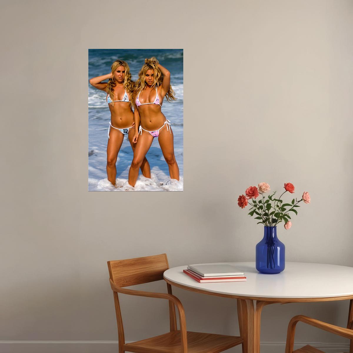 Sexy Female Model Barbie Twins Bikini Poster Wall Art Print Home Wall Decor
