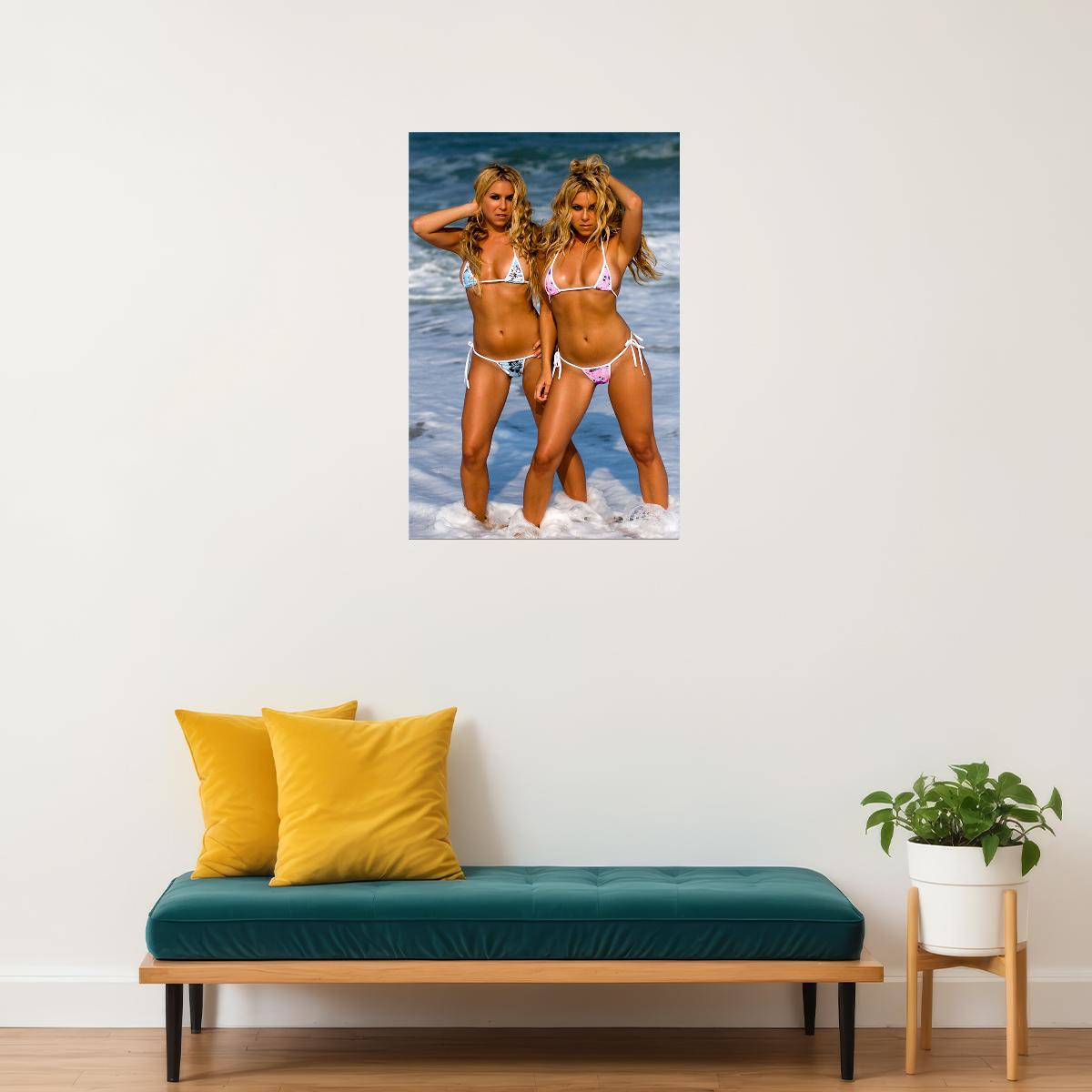 Sexy Female Model Barbie Twins Bikini Poster Wall Art Print Home Wall Decor
