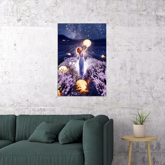 Fairy Lavender Moon Fantasy Artwork Poster Wall Art Print Home Wall Decor