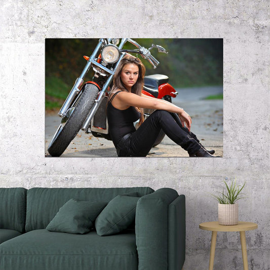 Girls Motorcycle Moto Biker Sexy Girl Poster Wall Art Print Home Wall Decor