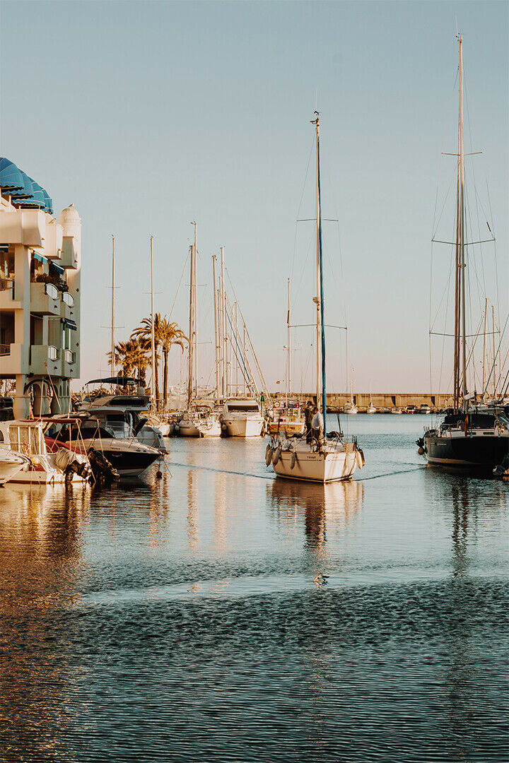 Boat Harbor Near Condominiums Landscape Sea Poster Wall Art Print Home Wall Decor