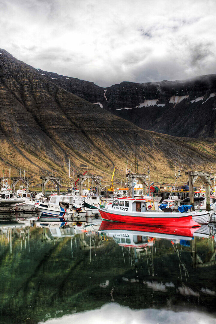 Boats In Harbor And Mountains Watercraft Poster Wall Art Print Home Wall Decor