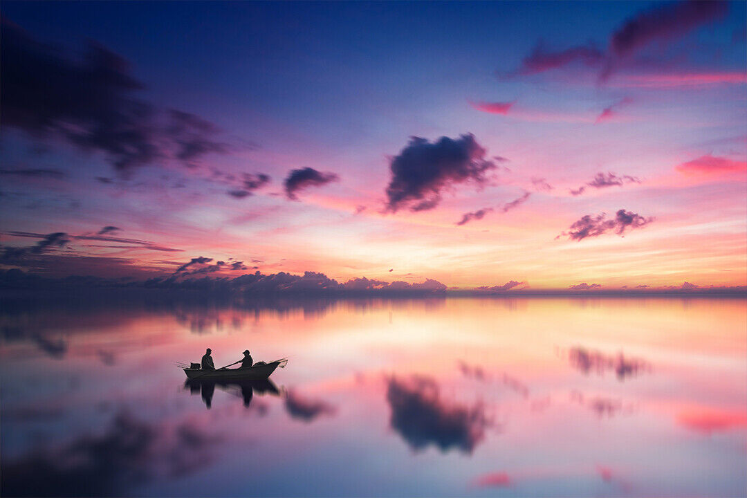 Fishing Boat On Stunning Sunset Poster Wall Art Print Home Wall Decor