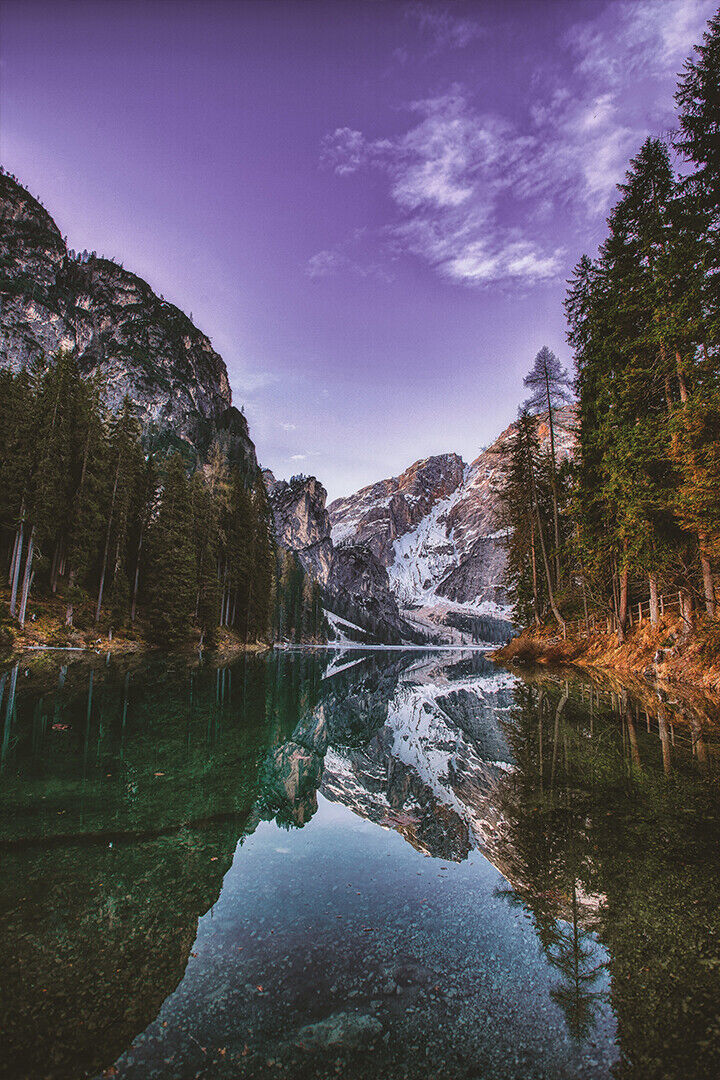 Purple Sky Mountains And Trees Reflection Poster Wall Art Print Home Wall Decor