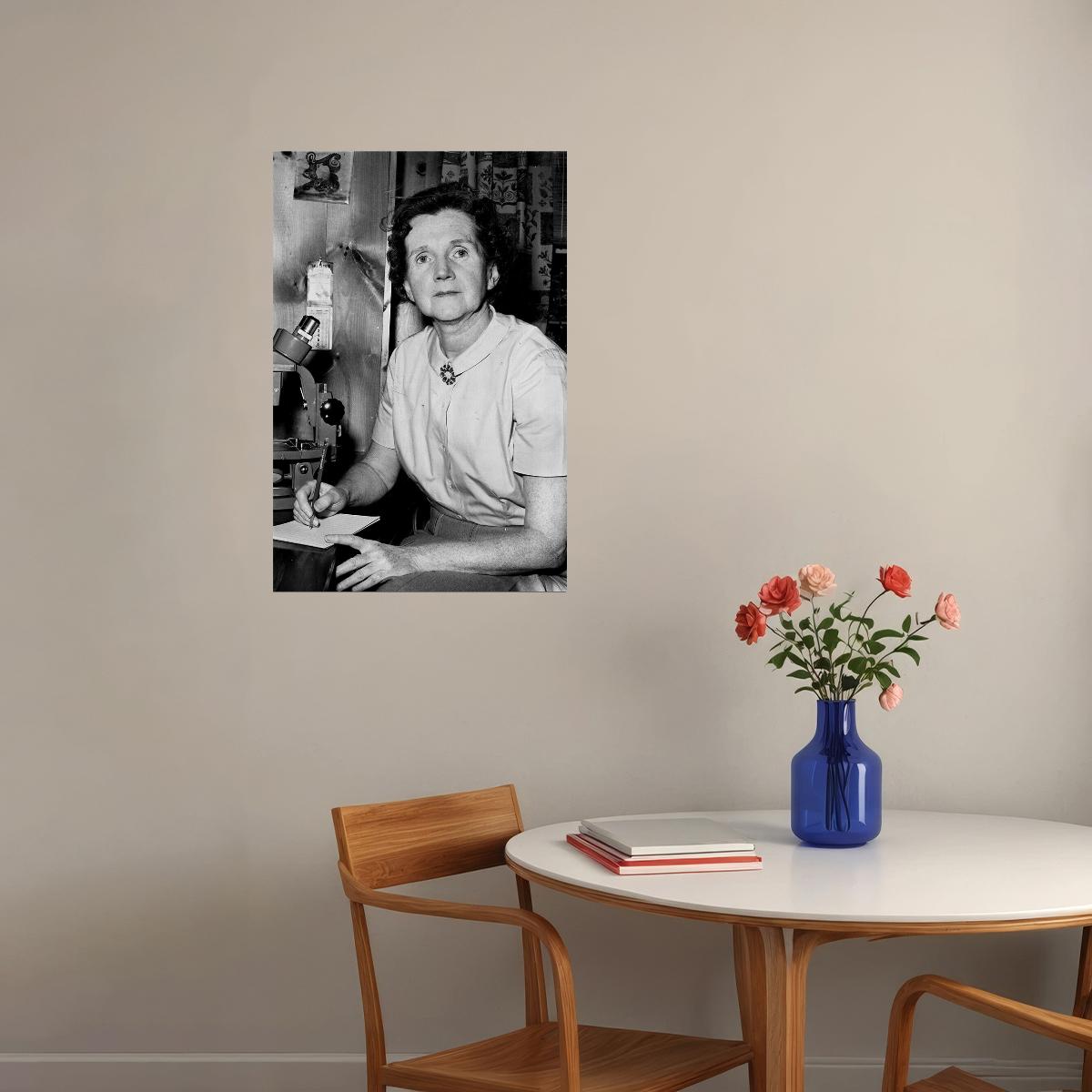 Rachel Carson Looking Through A Microscope Poster Wall Art Print Home Wall Decor