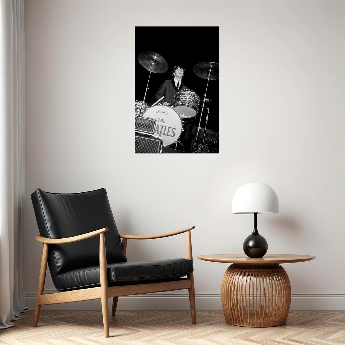 Musician Ringo Starr Playing Drums Poster Wall Art Print Home Wall Decor