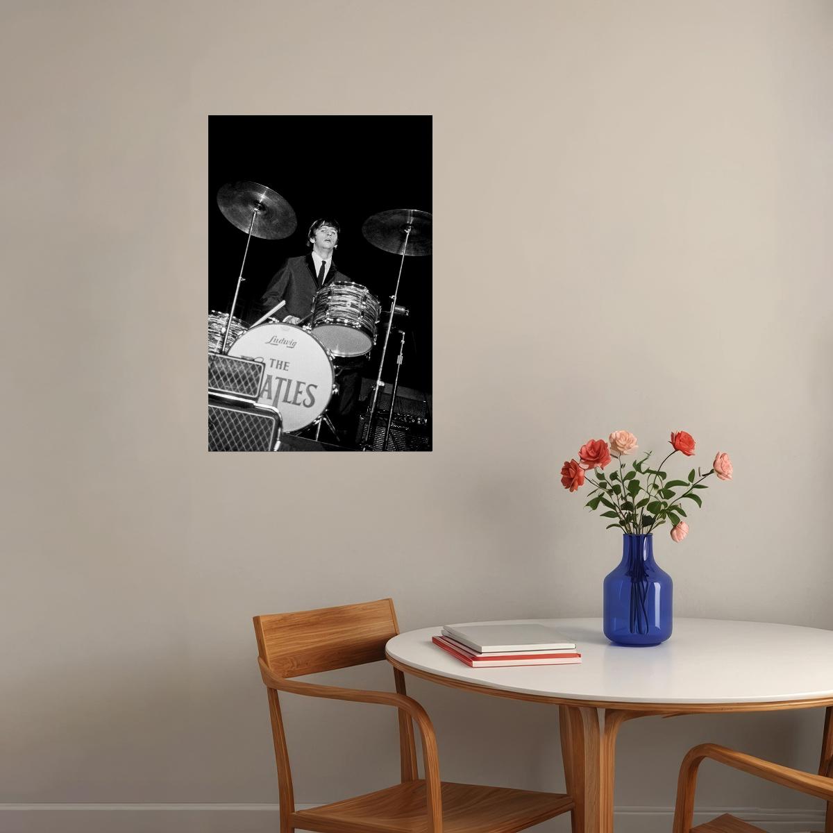 Musician Ringo Starr Playing Drums Poster Wall Art Print Home Wall Decor