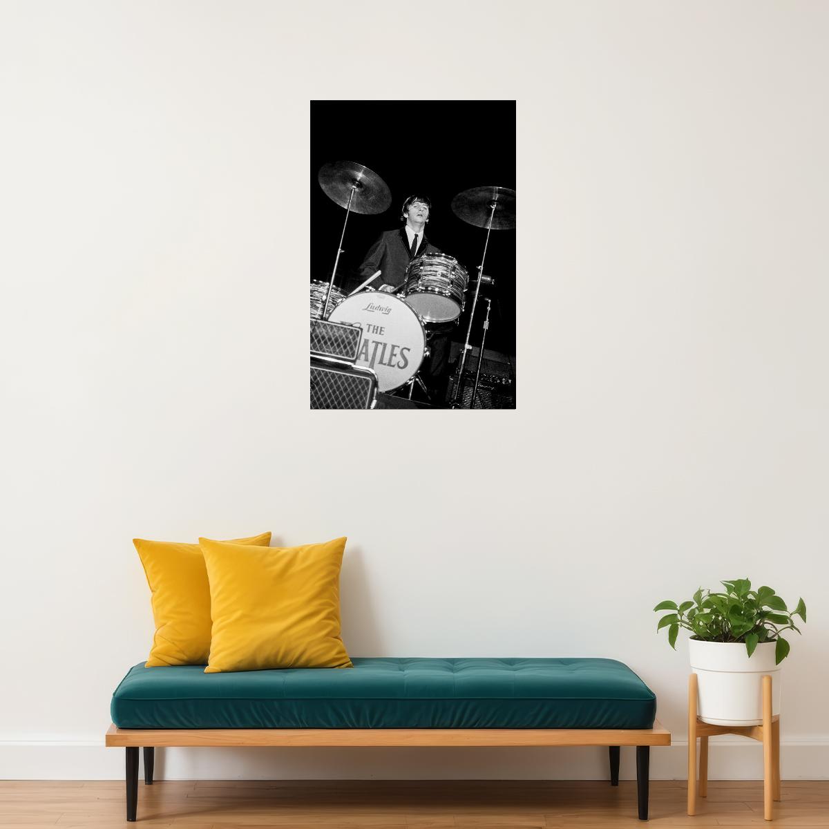 Musician Ringo Starr Playing Drums Poster Wall Art Print Home Wall Decor