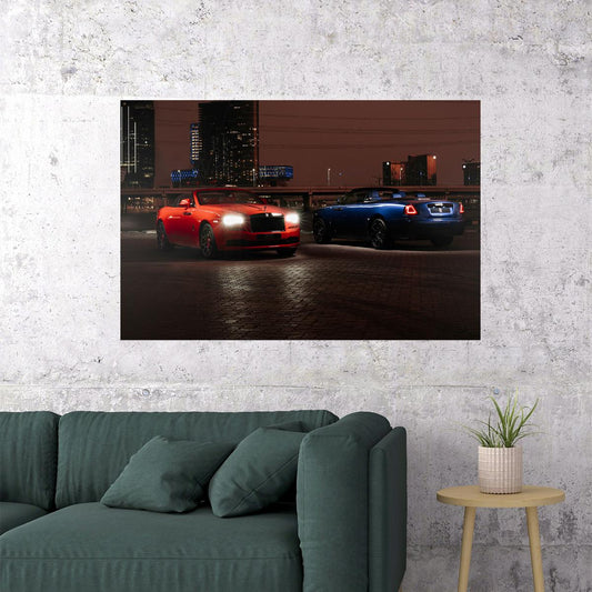 Rolls-royce Dawn Black Badge Red And Blue Cars Poster Wall Art Print Home Wall Decor